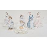 Six Royal Worcester figures, The Masquerade begins, Safe at Last, 1878 The Bustle, Lullaby, The Last