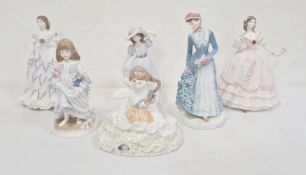 Six Royal Worcester figures, The Masquerade begins, Safe at Last, 1878 The Bustle, Lullaby, The Last