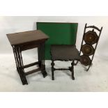 Nest of three tables, a coffee table, a folding cakestand and a card table (4)