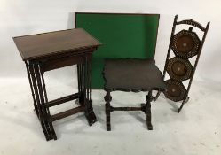 Nest of three tables, a coffee table, a folding cakestand and a card table (4)