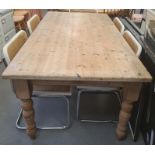 20th century pine-topped rectangular table on turned supports, peg feet, the top 90 x 164cm