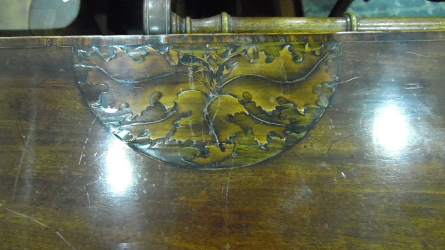 19th century mahogany demi-lune card table, the top with decorative inlay, on square section - Image 6 of 7