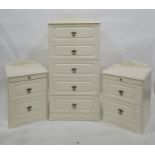 Modern five-drawer bedroom chest and two bedside chests in cream finish (3)