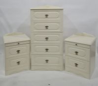 Modern five-drawer bedroom chest and two bedside chests in cream finish (3)