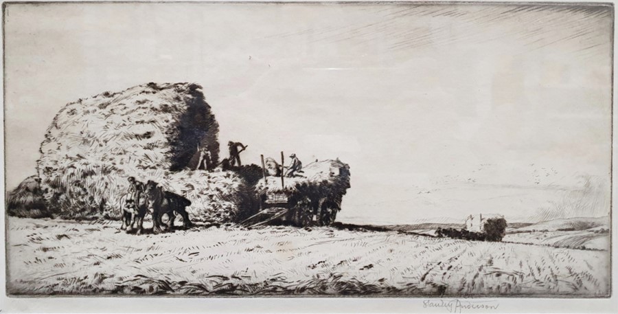 After Stanley Anderson (1884-1966)  Etching "Stacking Oats, Sussex", signed in pencil and with
