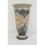 Doulton stoneware vase with slight everted rim, tapering body, with jewelled and line decoration,