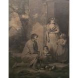 After George Morland, Etching, 'Guinea Pigs' in verre eglomise frames