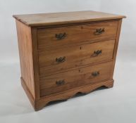 Early 20th century satinwood chest of three drawers, on bracket feet, 92cm x 77cm