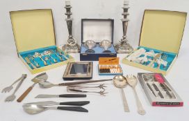 Quantity of loose plated and silver-coloured metal flatware to include some stainless steel flatware