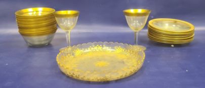 Victorian gilt and clear glass shallow dish with scalloped edge, floral decorated and quantity