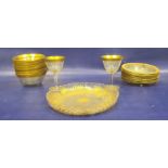 Victorian gilt and clear glass shallow dish with scalloped edge, floral decorated and quantity