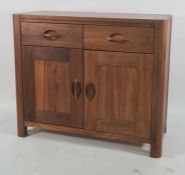 Suite of modern lounge furniture, Eastern hardwood, to include sideboard with two drawers above