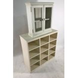 White painted pigeonhole-type bookcase and a wall-hanging food cupboard (2)  Condition ReportThe