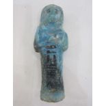 Egyptian New Kingdom glazed faience Ushabti of typical mummified form with line of vertical text,
