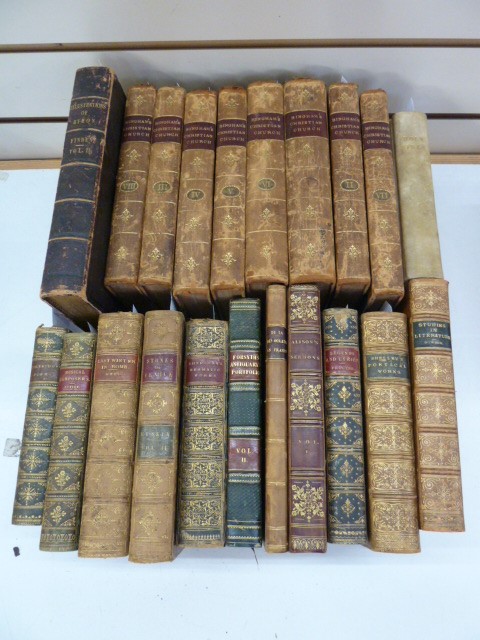 Fine bindings, mainly a mixture of full leather, half leather, marbled boards and a bible with