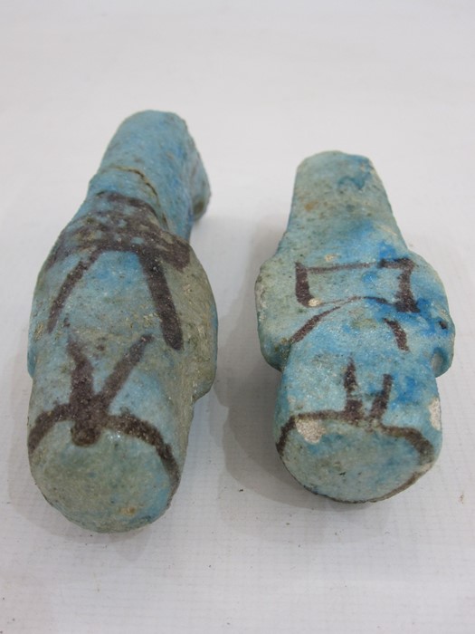 Two Egyptian blue glazed faience Ushabti of typical mummified form, believed middle kingdom, circa - Image 4 of 4