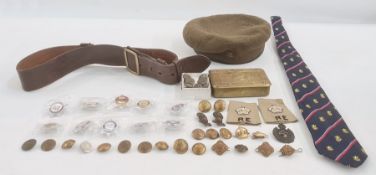 WWI Princess Mary Christmas tin, collection of military buttons, ten fire service cap badges, Sam