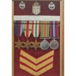 WWII 8th Army medal group of five with tank regiment badges and sergeants strips