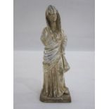 Greek terracotta figure of a woman on rectangular base, possibly Tanagra, with traces of original
