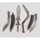 Two Gurkha kukri knives in leather sheaths and two African tribal knives  (4)