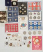 Two boxes of English coins, some foreign to include silver florins, silver 3ds, pennies, half