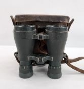 Metal WWI German military binoculars by Emil Busch, A-G, Rathnow, model 8, in fitted leather case