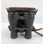 Metal WWI German military binoculars by Emil Busch, A-G, Rathnow, model 8, in fitted leather case