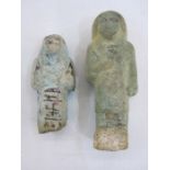 Two Egyptian blue glazed faience Ushabti of typical mummified form, believed middle kingdom, circa