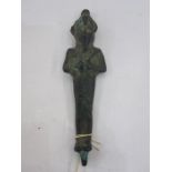 Egyptian bronze figure of Osiris, circa 1000BC, 16cm high, with swing label inscribed '23-8-49 Rev