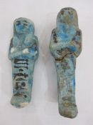 Two Egyptian blue glazed faience Ushabti of typical mummified form, believed middle kingdom, circa