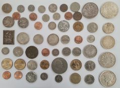 Victoria 1844 crown, 1822 George IV crown, previously cleaned tertio edge and various world coins