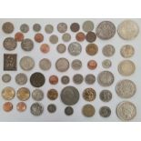 Victoria 1844 crown, 1822 George IV crown, previously cleaned tertio edge and various world coins