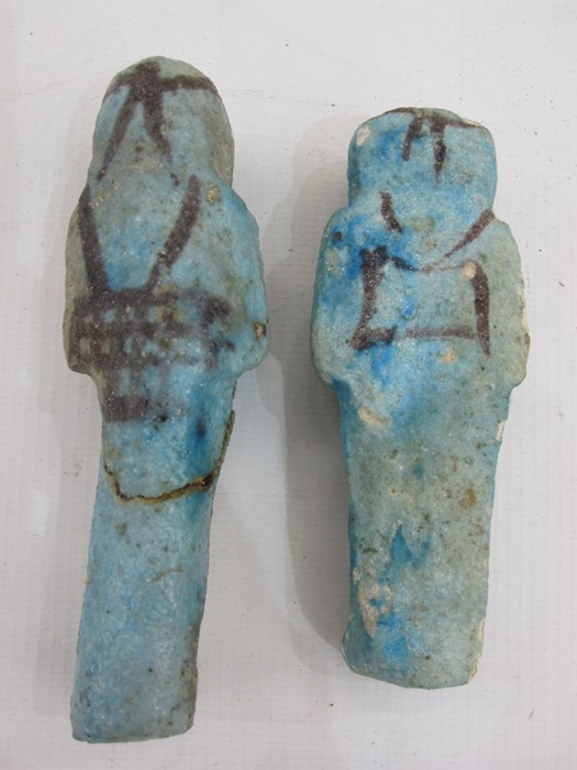 Two Egyptian blue glazed faience Ushabti of typical mummified form, believed middle kingdom, circa - Image 2 of 4