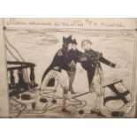 19th century ink drawing inscribed 'Nelson wounded at the Nile by M. Marshall' amateur drawn, 10cm x