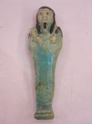 Late period/26th Dynasty Egyptian glazed faience Ushabti of typical mummified form (repaired),