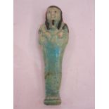 Late period/26th Dynasty Egyptian glazed faience Ushabti of typical mummified form (repaired),