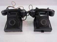 Two vintage bakelite telephones, no.332CB FWR/2 (some damage)