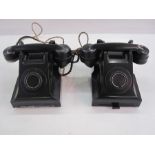 Two vintage bakelite telephones, no.332CB FWR/2 (some damage)