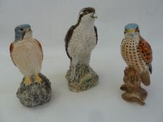 Five Beneagles pottery whisky decanter model birds of prey and another Beswick bird of prey, 2316 (