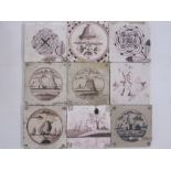 25 x 18th century hand painted Delft tiles to include buildings, windmill, boughpots, stylised