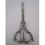 Pair of German silver and enamel scissors, marked 'Batpre Germany', 'Sterling', white enamel