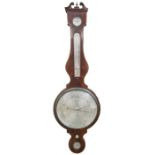 19th century mahogany and satinwood inlaid wheel barometer, with silvered dial, marked S. Lilly