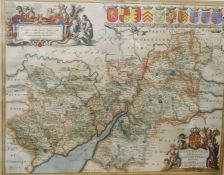 Jan Jansson, coloured map of Gloucestershire, with cartouche bottom right hand corner, armorial