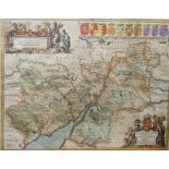 Jan Jansson, coloured map of Gloucestershire, with cartouche bottom right hand corner, armorial