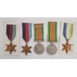 World War II medals, consisting of two Defence Medals and Atlantic Star and two 39-45 Stars with