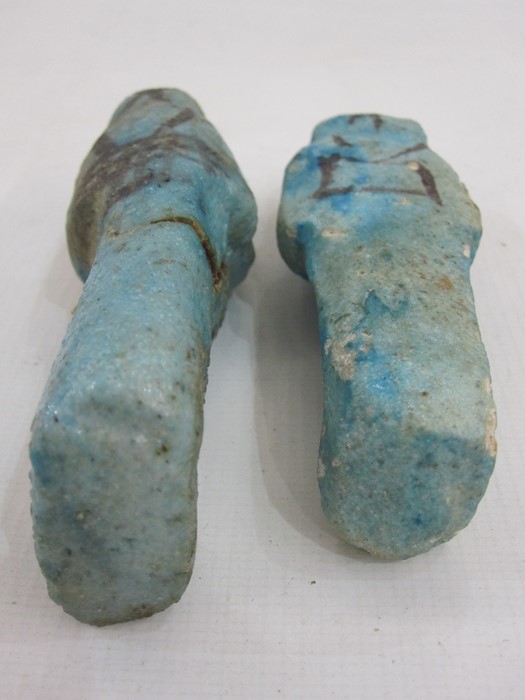 Two Egyptian blue glazed faience Ushabti of typical mummified form, believed middle kingdom, circa - Image 3 of 4