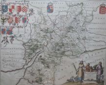 Joannes Jansson map of Gloucestershire, hand-coloured with vignette of shepherds with sheep bottom