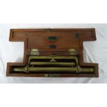 Brass theodolite telescope, 25cm, in mahogany case