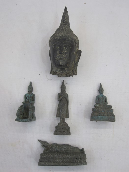 Group of South East Asia bronzes, to include seated and standing Buddhas