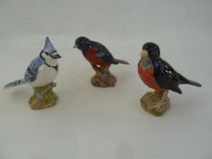 Six various Beswick model birds, Cedar Waxwing, Baltimore Oriole, American Robin, Black Capped